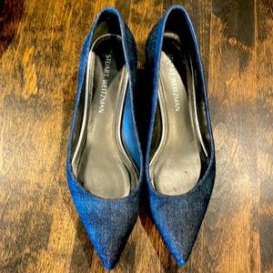 Stuart Weitzman blue kitten heal pumps